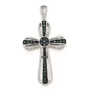Sterling Silver Blue Diamond Cross Pendant