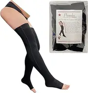 Presadee Thigh High Open Toe 20-30 mmHg Firm Compression Leg with YKK Zipper (Black, 0)