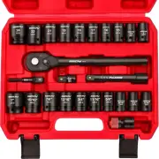 1/2" Drive Socket Wrench Set: 25-Piece SAE & Metric Impact Socket Ratchet Wrench