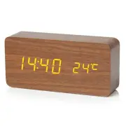 LED Electronic Wooden Alarm Clock Time Temperature Display USB + Battery Dual Power Supply Digital Alarm Clock LED Alarm