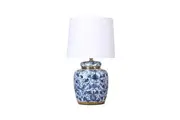 Maisha Floral Design Ceramic Base Fabric Shade Desk Table Lamp Blue/White
