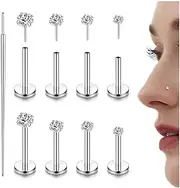 [Kakonia] 14K Gold Filled Threadless Nose Studs CZ Nose Rings for Women Men 316L Surgical Steel Labret Studs Lip Rings Push in Flat Back Stud Earrings CZ Nose Nostril Tragus Helix Piercing Jewelry