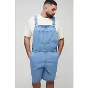 Mens Light Wash Plus Relaxed Fit Carpenter Short Dungarees