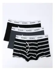[Bonds] Guyfront Stripe Trunks 3 Pack in Black