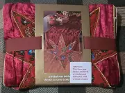NEW Pier 1 Jeweled STAR Table Runner 14"x72” Christmas Red Beaded Velour $45