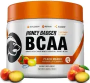 Honey Badger Vegan Keto BCAA Lean + EAA Electrolyte Powder | Peach Mango | Na...