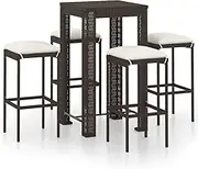 vidaXL Outdoor Garden Bar Set with 4 Stools - Poly Rattan Furniture with Cushions - Square Table Design for Patio, Lawn, Backyard