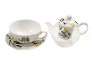 GRACE PORCELAIN,GLASS YELLOW,GREEN LEMON,BEE TEAPOT,TEA CUP POT FOR ONE+INFUSER