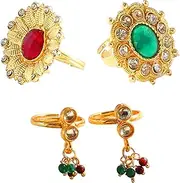 [Samyuktha] Gold Plated 2 Ring & 1 Pair Toe Rings Combo, Metal, No Gemstone