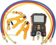 Digital Manifold Gauge Set, HVAC 2 in 1 Pressure Temperature Tester Kit with Gloves, Digital Refrigeration HVAC Gauge for Testing Maintaining Air Conditioner