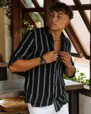 [Skylark] Skylark Men's Trilogy Long Sleeve Shirt in Black/White Size Medium M Black/White