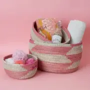 Decorative Wicker Bin, Shelf Basket, Throw Basket, Toy Storage, African Woven, P