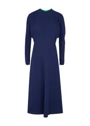Victoria Beckham Navy Crepe Midi Dress - Blue - 8 8