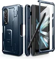 [Dexnor] for Samsung Galaxy Z Fold 4 5G Case, Full-Body Dual Layer Rugged Case with Built-in Screen Protector & Kickstand & S Pen Slot - Blue