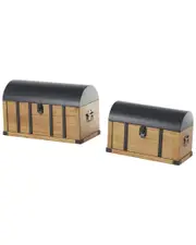 Peyton Lane Set Of 2 Wooden Studded Storage Decorative Trunk With Metal Arched Tops & Vertical Strips