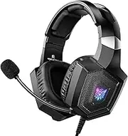 Gaming Headset with Microphone, Gaming Headphones for PS4 PS5 Xbox One PC, PlayStation Headset with Noise Reduction Mic, LED Light 7.1 Surround Sound Over-Ear and Wired 3.5mm Jack