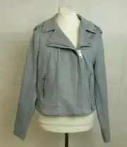 River Island Suedette Biker Jacket- Pale Blue Size 18 rrp £60 CR094 GG 04