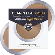 2 Premium Reusable Filters for Aeropress Coffee Makers. Fits Old/New Aerobie Aeropress Coffee Maker Models. Durable Stainless Steel & Easy Wash Metal. 2-Pack Gold by Coffee Bean n Leaf Brews
