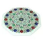 18" Marble Side Table Top Semi Precious Stones Inlay Handmade Work