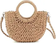 AIMALL of Simple Wind Ins Popular Semicircle Paper Rope Woven Bag Beach Hand Woven Bag Holiday Women's Bag