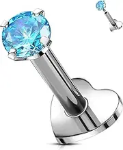 [OUFER Body Piercing] 16G Titanium Internally Threaded Body Piercing Jewelry Studs Bars for Helix Tragus Conch Lip Cartilage 5/6/8/10/12mm Aqua CZ Flat Back Earrings