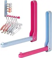 Hanger Organizer, 2X Foldable Wall Mount Garment Rack, 7.32x1.1x0.94 Inches, Space-Saving Adhesive Clothes Holder, Durable Hook System for Closet Laundry Room Bedroom Apartment