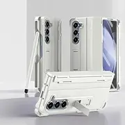 with Pen Slot StyluPen Hinge Bracket Shell Membrane Phone Case for Samsung Galaxy Z Fold 5 Fold 4 3 All-Inclusive for Z Fold3 Case,White (Pen Attached),for Samsung Z Fold5