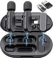2 Pack Professional Wireless Lavalier Microphone for Android, iPhone iPad with Adapter Included Noise Reduction Plug-Play Clip on Lapel Mic for YouTube, Recording, Vlog, Facebook Live Streaming