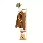 Rack Clothes Coat Stand Hanger Hat Tree Garment 6 Hook Storage Wooden Shelf