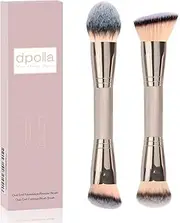 Foundation Makeup Brushes, 2Pcs Premium Dual-Ended Makeup Brush (Foundation, Powder, Blush & Contour Brushes) for Buffing Liquid, Cream, Powder, Blending Face Brush, Fit for Home, Travel & Gifting