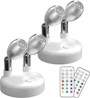 Bonlux LED Battery Spotlights, RGB Picture Lights for Wall Battery Operated with Remote Control Dimmer Timer Wall Light Indoor with Double Head for Dartboard Light Art Lights Party Light, 2pcs White