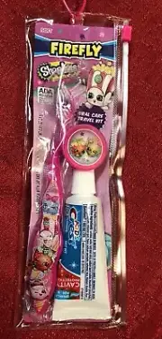 Firefly Oral Care Travel Kit Toothbrush W/Cap Toothpaste & Zipper Bag - SHOPKINS