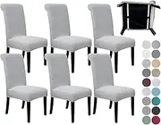 SPRINGRICO 6 Pack Dining Room Chair Covers with seat Belt, Stretch Parsons Chair Slipcover Washable Kitchen Dining Chair Cover Removable Seat Protector Set of 6, S1- Light Gray