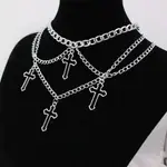 GOTH INDIE SILVER COLOR HOLLOW CROSS PENDANT NECKLACES