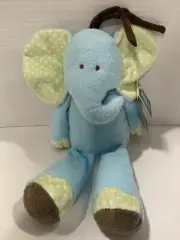 Carters Just One Year Musical Pull Blue Elephant White Dots Nursery Plush NEW