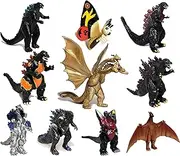 Set of 10 Godzilla Toys Movable Joint Birthday Kids 2019 Action Figures Mothra Imago Burning Heisei Mecha Ghidorah King of The Monsters Pack Plastic Mini Dinosaur Playsets Cake Toppers Package