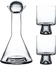 GBESTWOOW Large Bedside Water Carafe and Glass Set of 3 Hand Crafted with Plating 50 OZ Pitcher & 8 OZ Cups,Vintage Glassware for Kitchen, Bedroom, Juice Pitcher with 2pcs Tumbler Glasses, Smoke