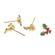18K Gold Plated Earrings - Mistletoe Studs With Cubic Zirconia - 1 Pair - ER070