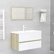 2 Piece Bathroom Furniture Set White and Sonoma Oak Engineered Wood,Bathroom Vanity Set with Mirror Sonoma Oak and White Finish Ample Storage for Modern Bathrooms Furniture Sets