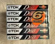 New TDK D-60 High Output 60 Minute Blank Audio Cassette Tapes Six (6) Sealed