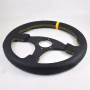 350mm 14inch Car Leather Flat Track Drift Racing Steering Wheel Yellow Stitching (for: Toyota)