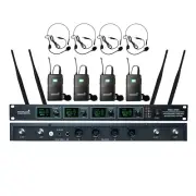 UHF Lapel Headset Wireless Microphone System 4CH Lavalier Bodypacks Stage Mics
