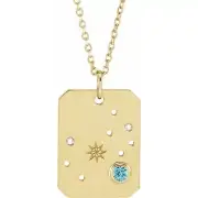 14k Yellow Gold Blue Zircon & Diamond Scorpio Constellation Necklace 16-18"