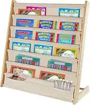 Kids Bookshelf with Deep Sleeve Storage, XICEN 6 Tier Natural Wood Kids Book Rack Storage, Bookcase Organizer, Magazine Rack, Toddler Book Shelf Organizer for Bedroom, Playroom,Toy Storage