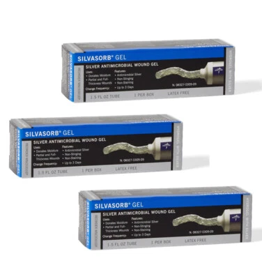 Medline SilvaSorb Silver Antimicrobial Wound Gel, 1.5 oz. Tube- 3 Pack