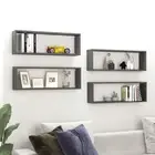 High Gloss Grey Wall Cube Shelves Set of 4 Stylish Storage Units 80x15x26.5 cm