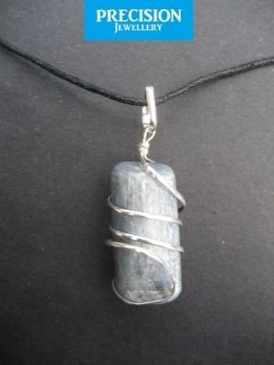 Natural Kyanite Tumble Wire Wrapped Pendant with Cord Necklace Gemstone Crystal