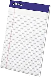 Writing Pad, Narrow Rule, 5 x 8, White, Micro Perfed, 50-Sheets, Dozen