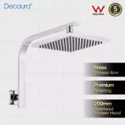 Decaura Square Rain Shower Head with Gooseneck Arm Set Chrome Bathroom 8"