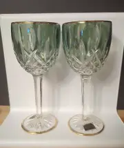 2 Cre(art) Italian Hand Cut 24% Lead Crystal Wine Glasses Set 7¾” Teal Opalesce